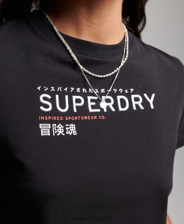 il Superdry נשים חולצת טריקו זעירה רקומה עם גרפיקת קוד שָׁחוֹר 4LX2Z2231 הַלבָּשָׁה