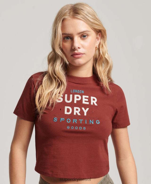 il Superdry נשים חולצת טריקו זעירה רקומה עם גרפיקת קוד אָדוֹם 4LX2Z2233 הַלבָּשָׁה