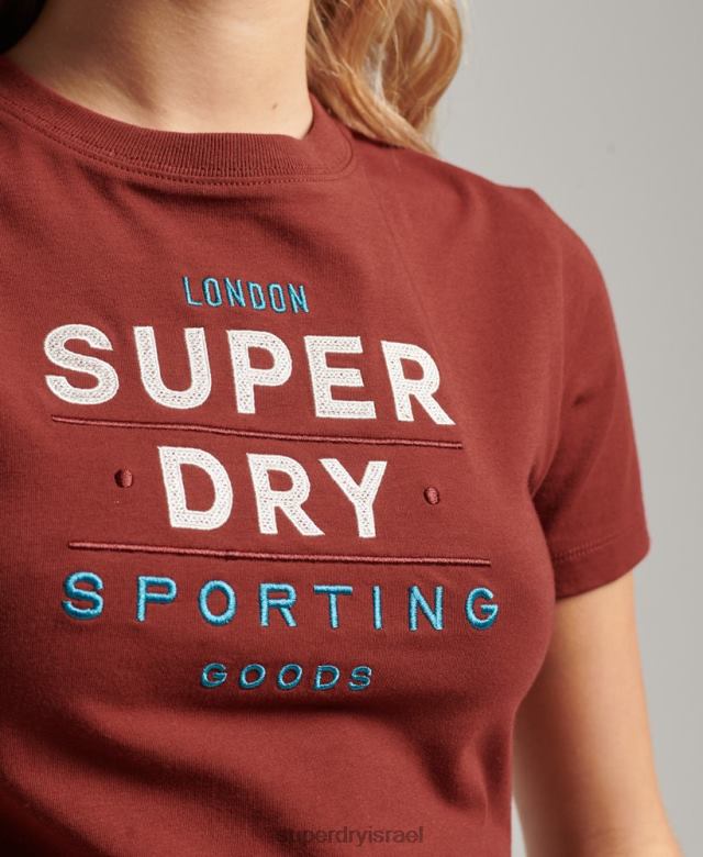 il Superdry נשים חולצת טריקו זעירה רקומה עם גרפיקת קוד אָדוֹם 4LX2Z2233 הַלבָּשָׁה