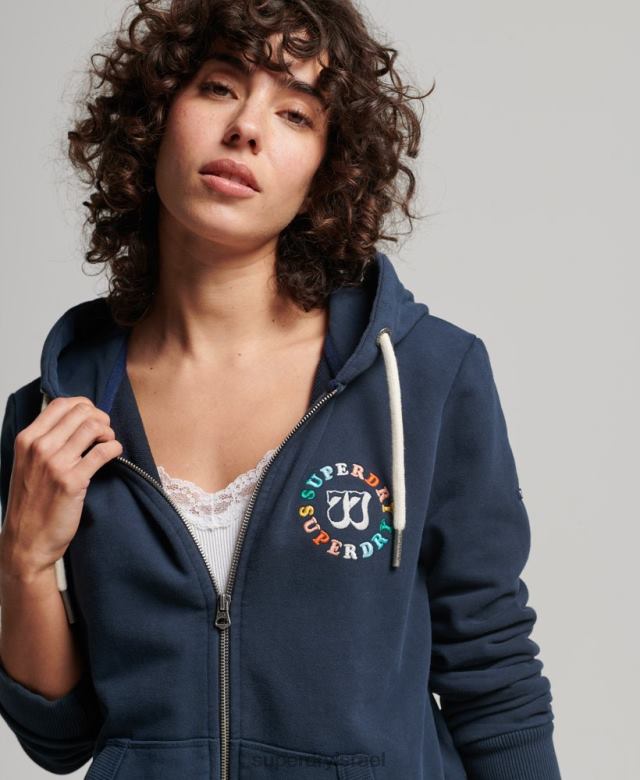 il Superdry נשים קפוצ'ון קפוצ'ון וינטג' עם רוכסן חיל הים 4LX2Z2242 הַלבָּשָׁה