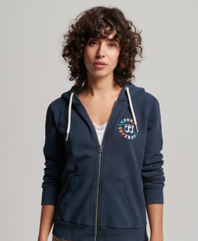 il Superdry נשים קפוצ'ון קפוצ'ון וינטג' עם רוכסן חיל הים 4LX2Z2242 הַלבָּשָׁה