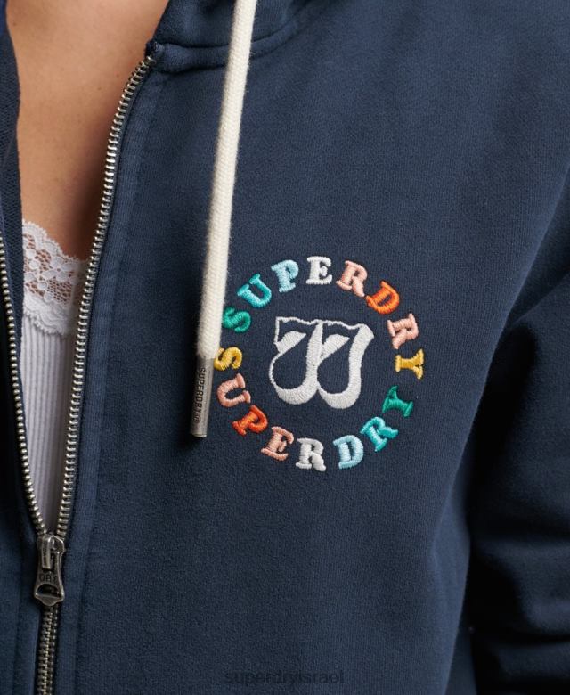 il Superdry נשים קפוצ'ון קפוצ'ון וינטג' עם רוכסן חיל הים 4LX2Z2242 הַלבָּשָׁה