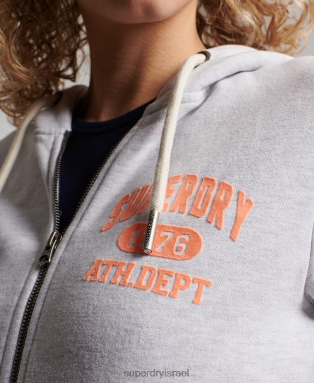 il Superdry נשים קפוצ'ון וינטג' אתלטי רוכסן אפור בהיר 4LX2Z2262 הַלבָּשָׁה