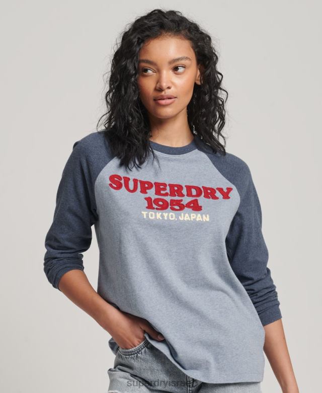 il Superdry נשים עליונית ראגלן לוגו וינטג' עם שרוול ארוך כְּחוֹל 4LX2Z2266 הַלבָּשָׁה