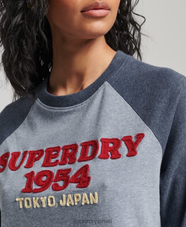 il Superdry נשים עליונית ראגלן לוגו וינטג' עם שרוול ארוך כְּחוֹל 4LX2Z2266 הַלבָּשָׁה