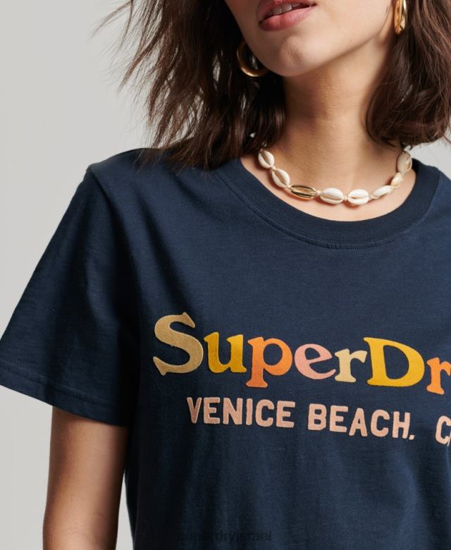 il Superdry נשים חולצת טריקו קשת בענן וינטג' חיל הים 4LX2Z2286 הַלבָּשָׁה