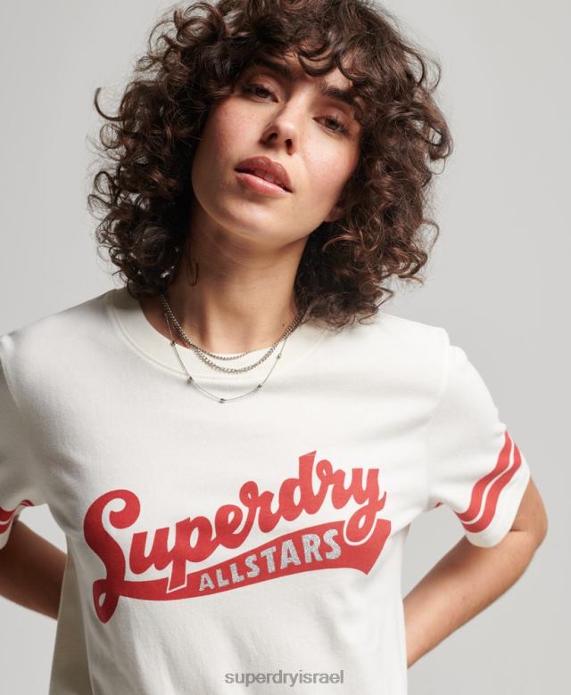 il Superdry נשים חולצת טריקו קולגיאטית עם תסריט וינטג' מכותנה אורגנית לבן 4LX2Z2291 הַלבָּשָׁה