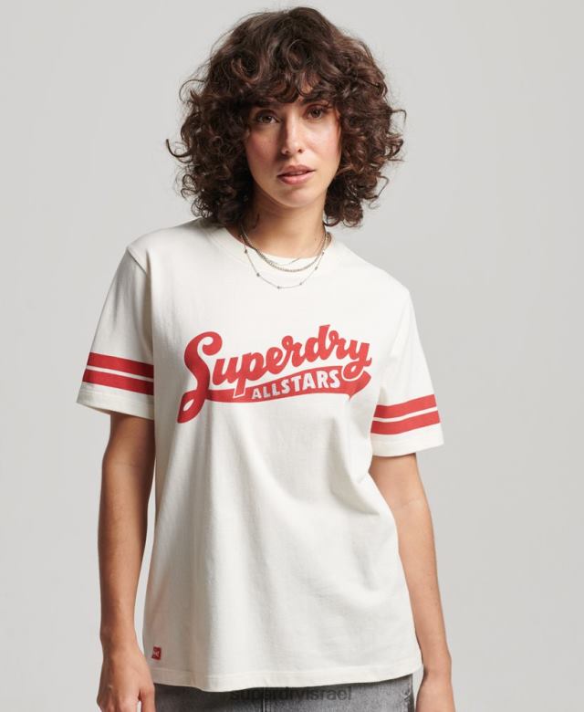 il Superdry נשים חולצת טריקו קולגיאטית עם תסריט וינטג' מכותנה אורגנית לבן 4LX2Z2291 הַלבָּשָׁה