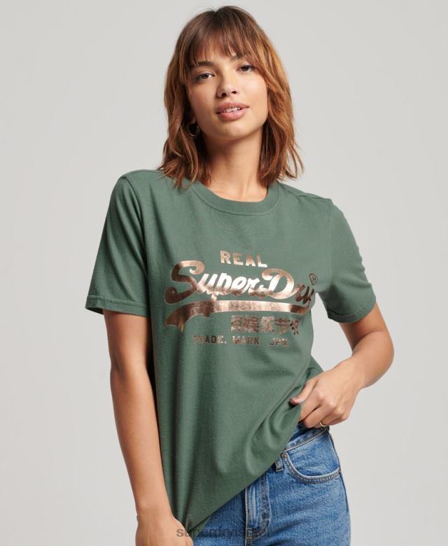 il Superdry נשים חולצת טריקו מעוטרת לוגו וינטג' ירוק 4LX2Z2292 הַלבָּשָׁה