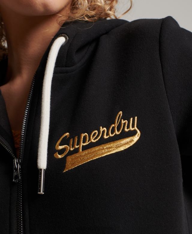 il Superdry נשים קפוצ'ון רוכסן קולג'י עם תסריט וינטג' שָׁחוֹר 4LX2Z2293 הַלבָּשָׁה