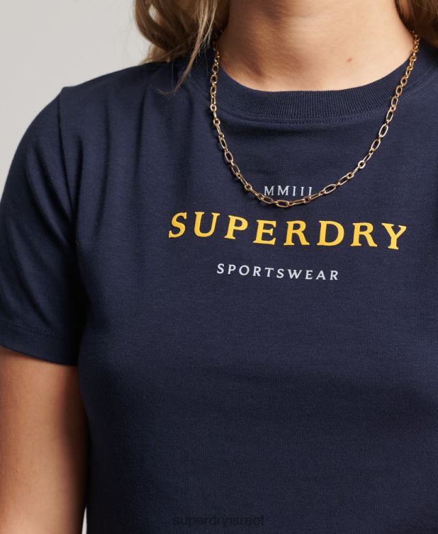 il Superdry נשים חולצת טריקו קטנטנה גרפית חיל הים 4LX2Z2296 הַלבָּשָׁה