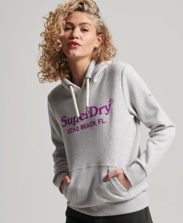 il Superdry נשים קפוצ'ון למקום וינטג' אפור בהיר 4LX2Z2314 הַלבָּשָׁה