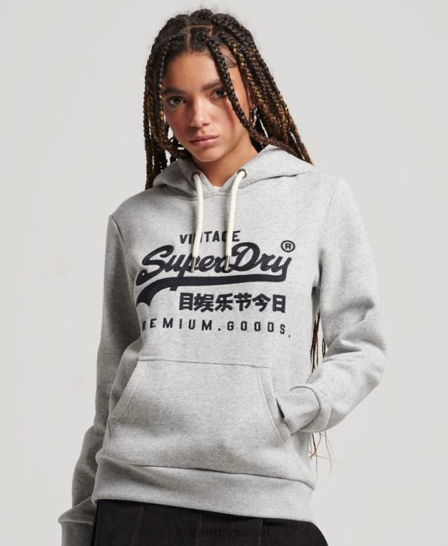 il Superdry נשים קפוצ'ון קולג'י עם תסריט לוגו וינטג' אפור 4LX2Z2317 הַלבָּשָׁה