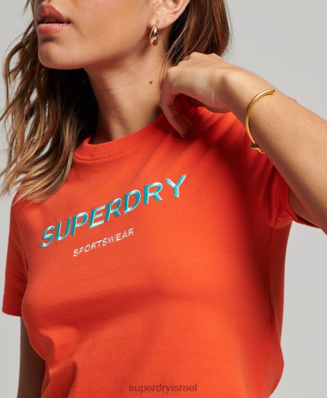 il Superdry נשים חולצת טריקו זעירה רקומה עם גרפיקת קוד תפוז 4LX2Z2318 הַלבָּשָׁה