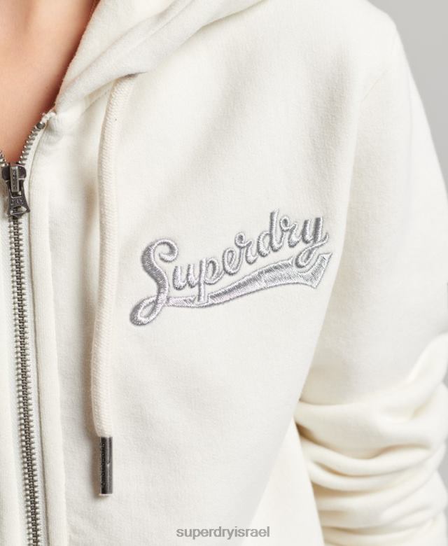 il Superdry נשים קפוצ'ון רוכסן קולג'י עם תסריט וינטג' לבן 4LX2Z2319 הַלבָּשָׁה