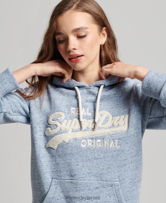 il Superdry נשים קפוצ'ון קולג'י עם תסריט לוגו וינטג' כחול בהיר 4LX2Z2320 הַלבָּשָׁה