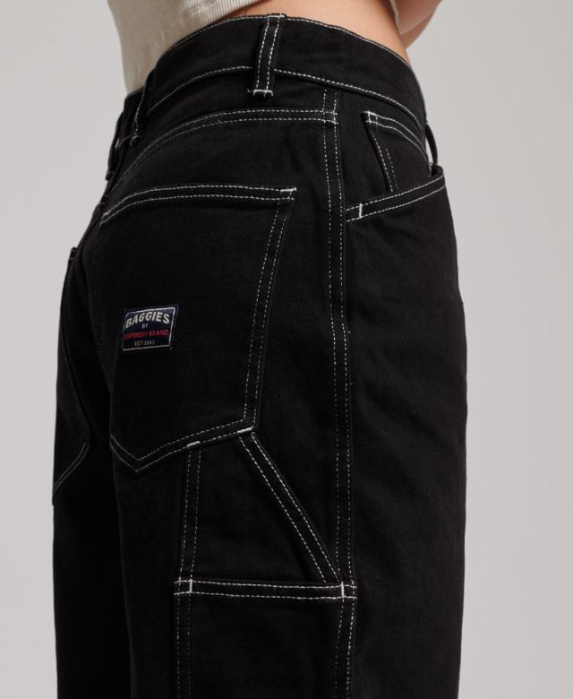 il Superdry נשים מכנסי נגר בניגוד שָׁחוֹר 4LX2Z2564 הַלבָּשָׁה