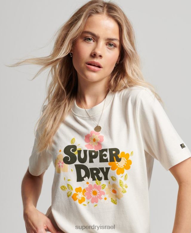 il Superdry נשים חולצת טריקו פרחונית בסגנון וינטג' לבן 4LX2Z2621 הַלבָּשָׁה