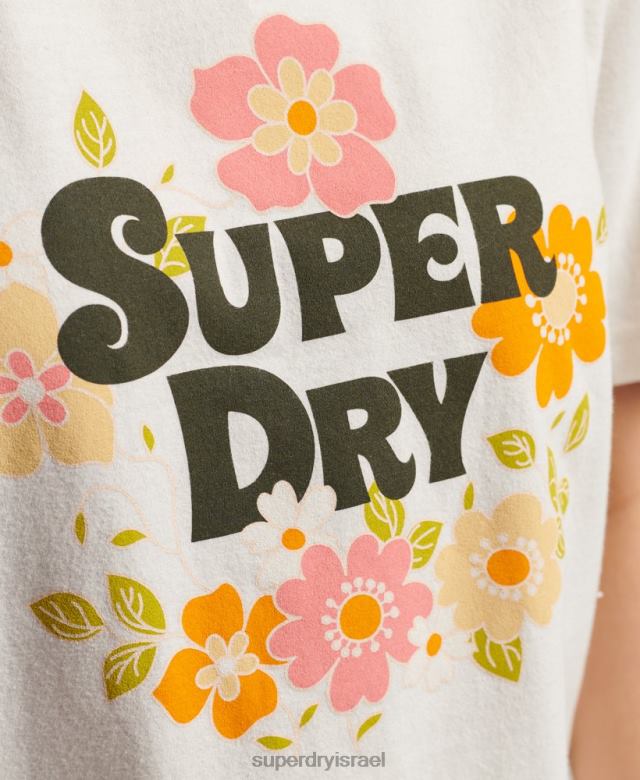 il Superdry נשים חולצת טריקו פרחונית בסגנון וינטג' לבן 4LX2Z2621 הַלבָּשָׁה