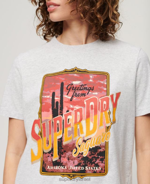 il Superdry נשים חולצה גרפית למזכרת טיולים אפור 4LX2Z2622 הַלבָּשָׁה