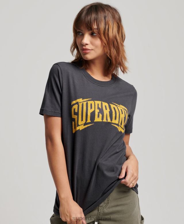 il Superdry נשים חולצת טריקו מעוטרת וינטג' אפור כהה 4LX2Z2630 הַלבָּשָׁה