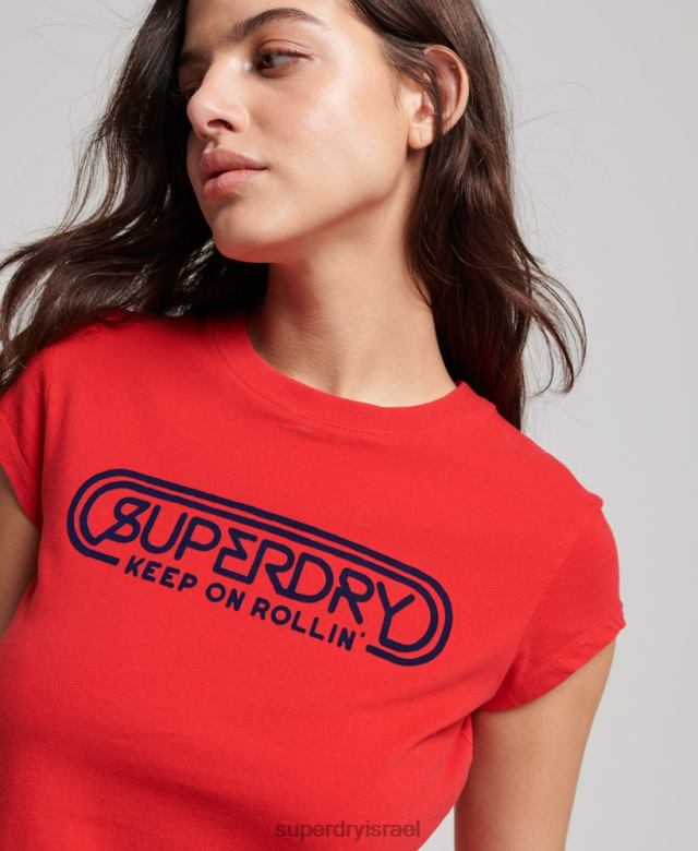 il Superdry נשים רול וינטג' עם זה חולצת טריקו אָדוֹם 4LX2Z2649 הַלבָּשָׁה