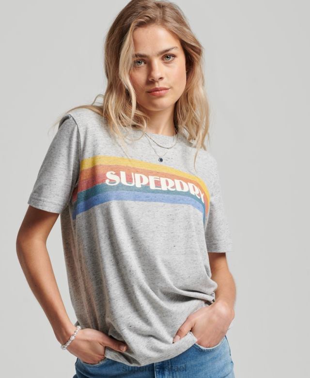 il Superdry נשים חולצת טריקו וינטג' נהדרת בחוץ אפור 4LX2Z2663 הַלבָּשָׁה