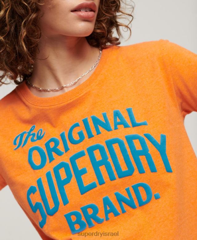 il Superdry נשים ארכיון חולצת טריקו גרפית ניאון תפוז 4LX2Z2668 הַלבָּשָׁה