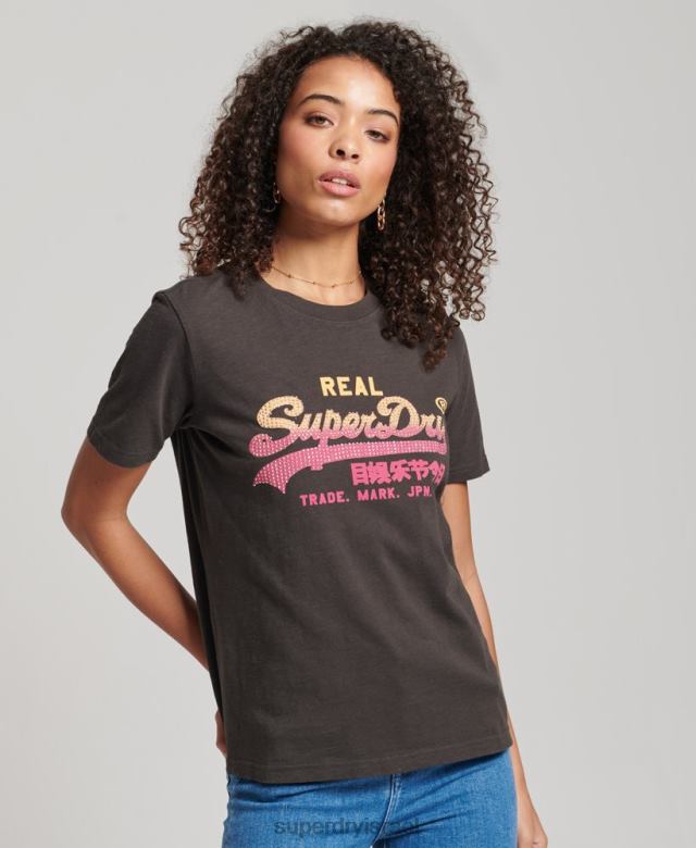 il Superdry נשים חולצת טריקו מעוטרת לוגו וינטג' אפור כהה 4LX2Z2682 הַלבָּשָׁה