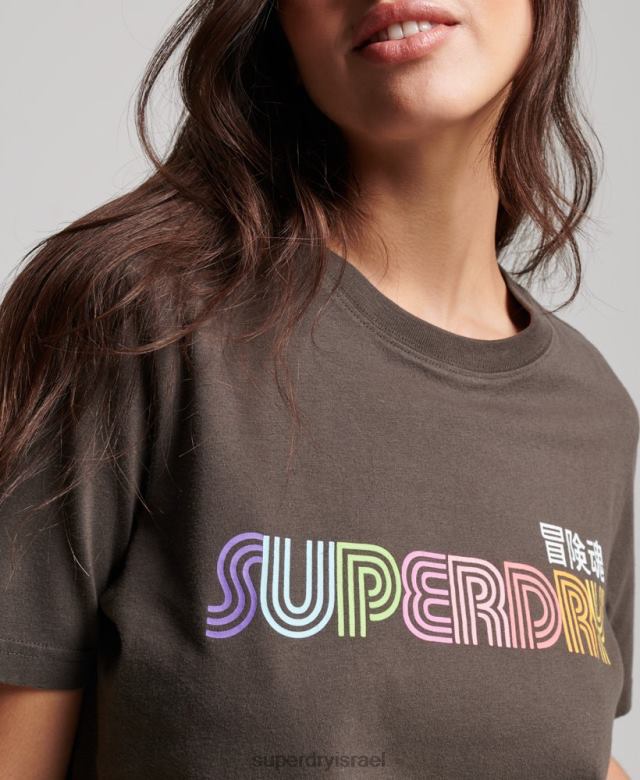 il Superdry נשים חולצת טריקו וינטג' רטרו קשת בענן אפור כהה 4LX2Z2683 הַלבָּשָׁה