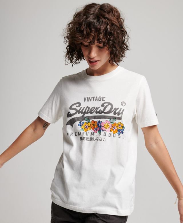 il Superdry נשים חולצת טריקו פרחונית עם לוגו וינטג' קרם 4LX2Z2684 הַלבָּשָׁה