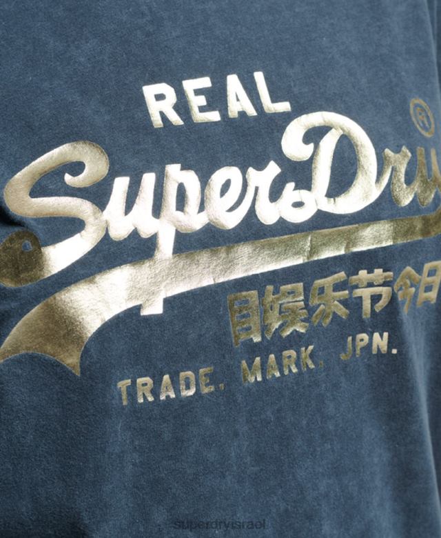 il Superdry נשים חולצת טריקו מעוטרת לוגו וינטג' חיל הים 4LX2Z2695 הַלבָּשָׁה