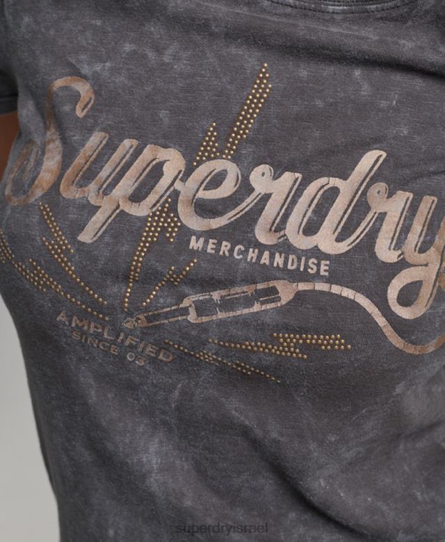 il Superdry נשים חולצת טריקו רזה בחנות וינטג' שָׁחוֹר 4LX2Z2708 הַלבָּשָׁה