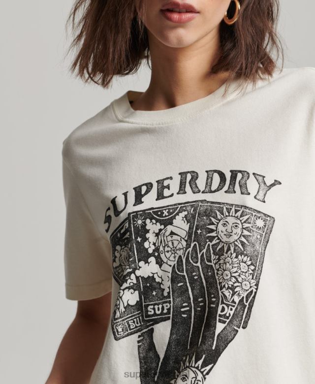 il Superdry נשים חולצה גרפית של כרטיסי טארוט לבן 4LX2Z2735 הַלבָּשָׁה