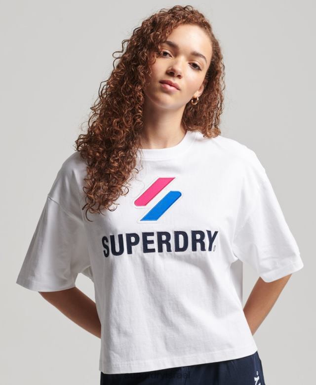 il Superdry נשים חולצת טריקו קופסה מוערמת בקוד לבן 4LX2Z2737 הַלבָּשָׁה