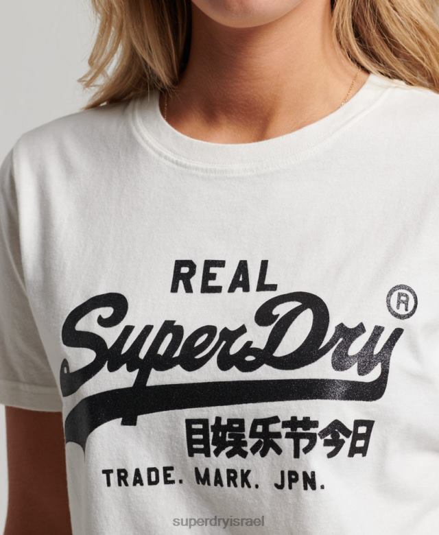 il Superdry נשים חולצת טריקו מעוטרת לוגו וינטג' לבן 4LX2Z2749 הַלבָּשָׁה