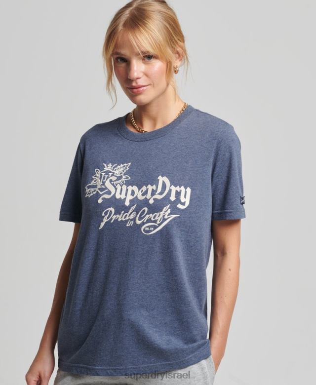 il Superdry נשים גאוות וינטג' בחולצת טריקו מלאכה חיל הים 4LX2Z2752 הַלבָּשָׁה