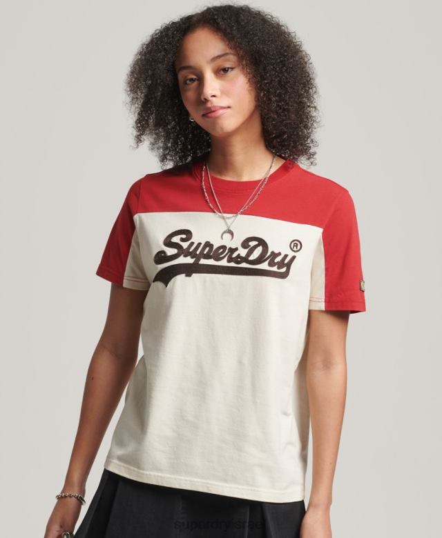 il Superdry נשים חולצת טריקו קולגיית לוגו וינטג' בז' 4LX2Z2755 הַלבָּשָׁה