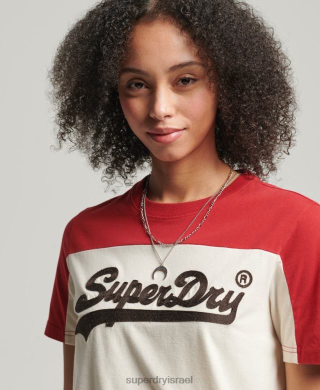 il Superdry נשים חולצת טריקו קולגיית לוגו וינטג' בז' 4LX2Z2755 הַלבָּשָׁה