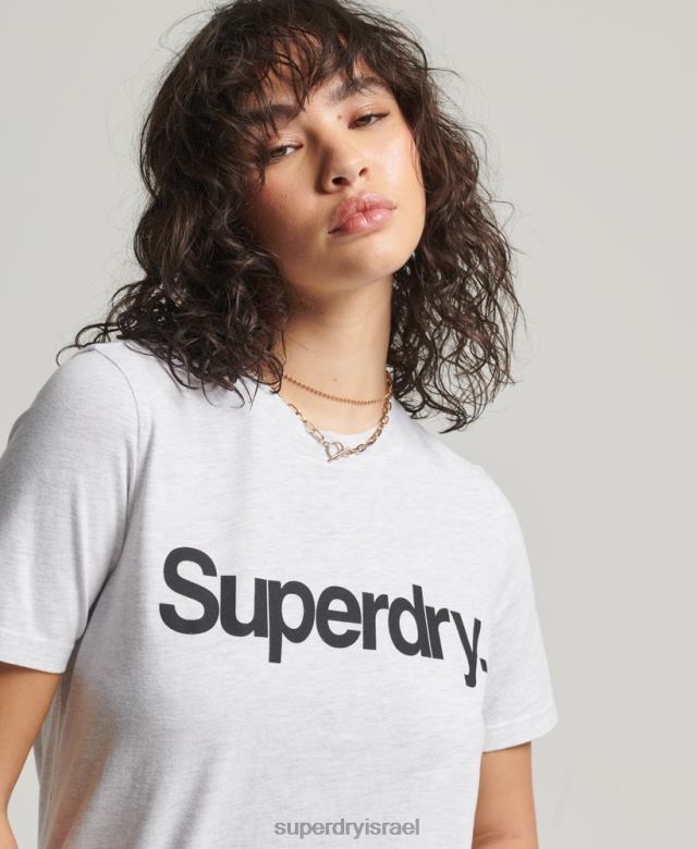 il Superdry נשים חולצת טריקו לוגו ליבה אפור בהיר 4LX2Z2760 הַלבָּשָׁה