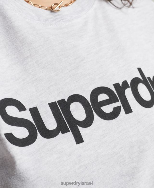 il Superdry נשים חולצת טריקו לוגו ליבה אפור בהיר 4LX2Z2760 הַלבָּשָׁה