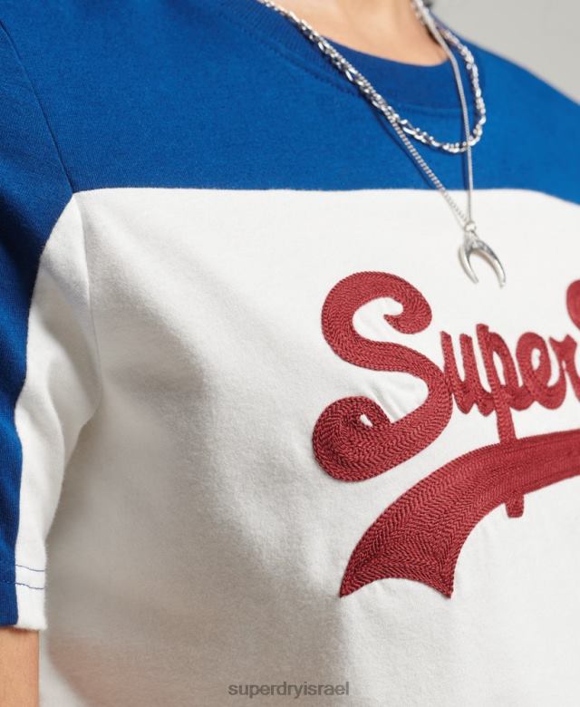 il Superdry נשים חולצת טריקו קולגיית לוגו וינטג' קרם 4LX2Z2763 הַלבָּשָׁה