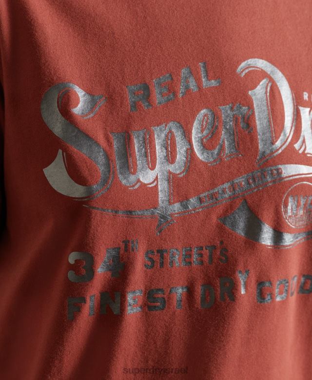 il Superdry נשים חולצת טריקו בנייר כסף לבגדי עבודה בסגנון תסריט אָדוֹם 4LX2Z2771 הַלבָּשָׁה