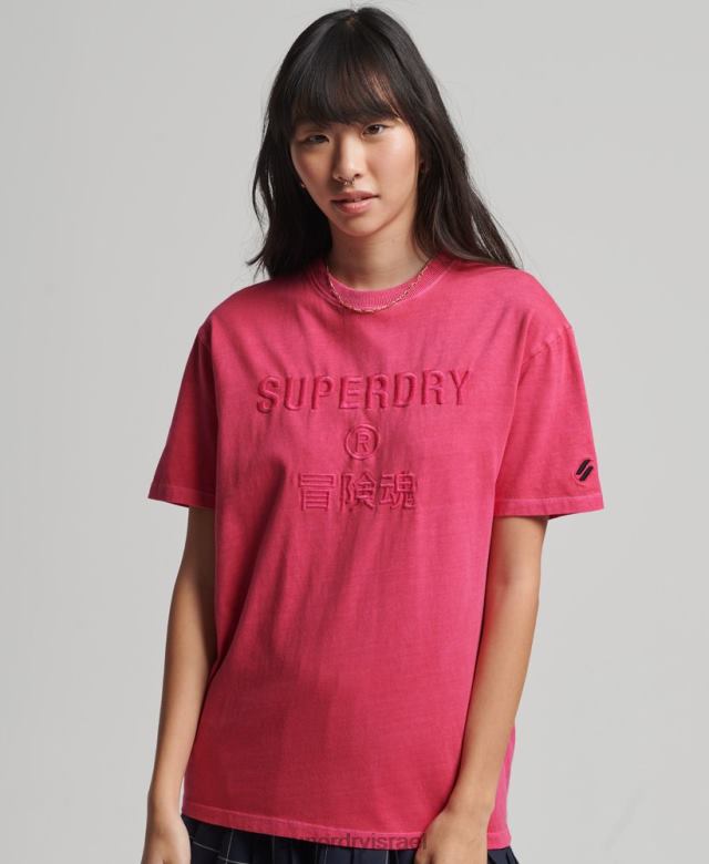 il Superdry נשים חולצת טריקו רפויה לצבוע בגד לוגו קוד וָרוֹד 4LX2Z2772 הַלבָּשָׁה