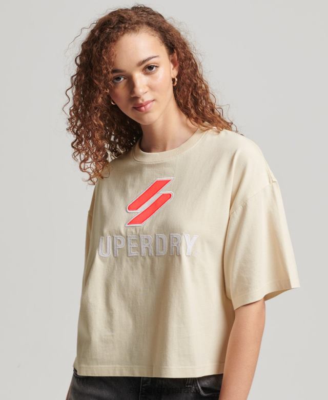 il Superdry נשים חולצת טריקו קופסה מוערמת בקוד קרם 4LX2Z2776 הַלבָּשָׁה