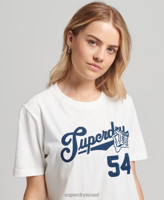 il Superdry נשים חולצת קולג' בסגנון תסריט לבן 4LX2Z2777 הַלבָּשָׁה