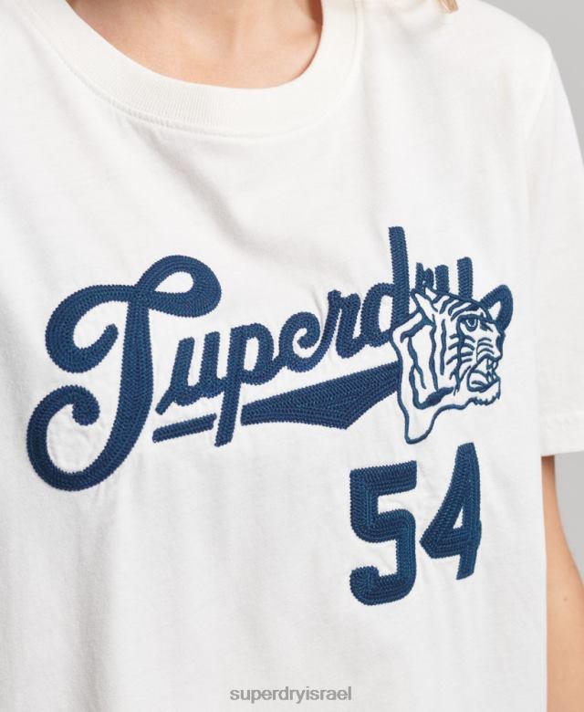 il Superdry נשים חולצת קולג' בסגנון תסריט לבן 4LX2Z2777 הַלבָּשָׁה