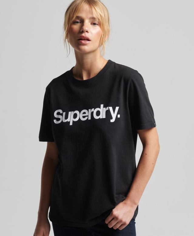 il Superdry נשים חולצת טריקו לוגו ליבה שָׁחוֹר 4LX2Z2778 הַלבָּשָׁה