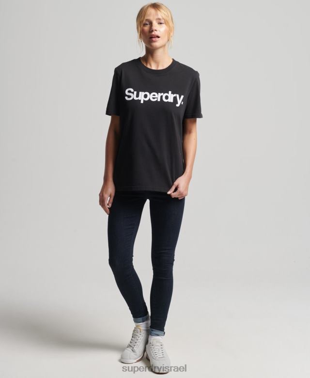 il Superdry נשים חולצת טריקו לוגו ליבה שָׁחוֹר 4LX2Z2778 הַלבָּשָׁה