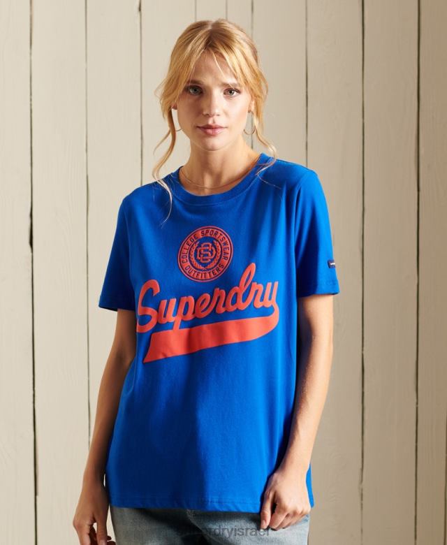 il Superdry נשים חולצת קולג' בסגנון תסריט כְּחוֹל 4LX2Z2779 הַלבָּשָׁה